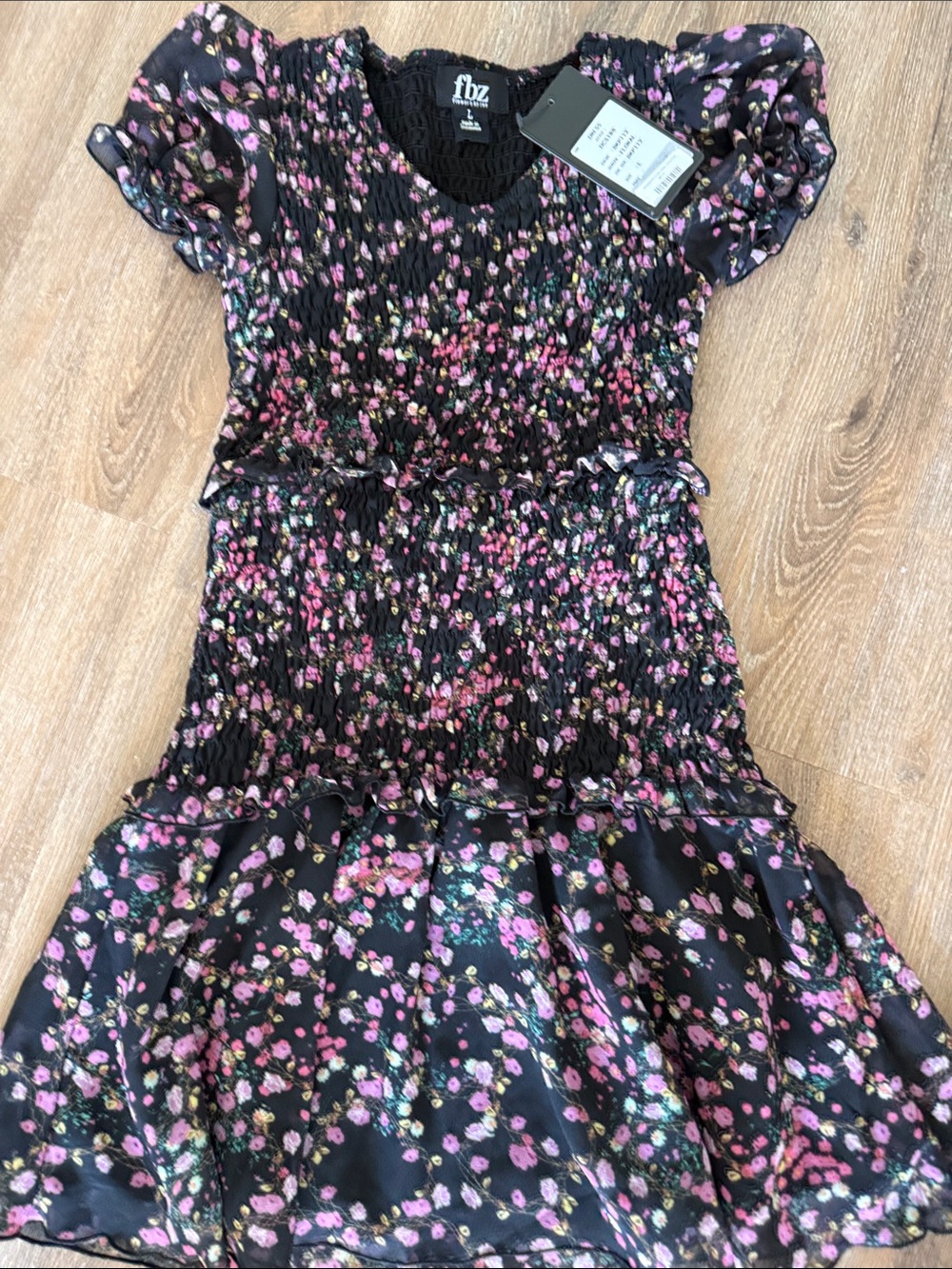 Flowers by Zoe Black Floral Smocked Dress with Pink Accents